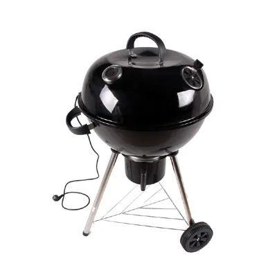 Electric Kettle Smoker with Wheels - Portable Outdoor BBQ Grill with Ash Collector