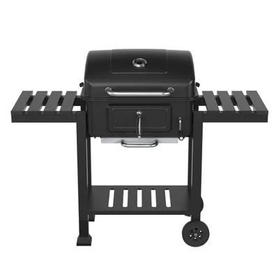Industrial heavy-duty charcoal barbecue grill with large cooking surface