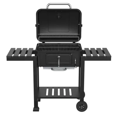 Industrial heavy-duty charcoal barbecue grill with large cooking surface