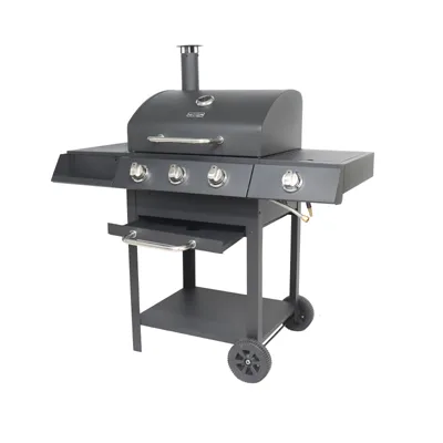 4 burner propane gas grill stainless steel cart with wheels and side tables