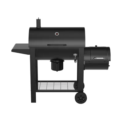 Heavy Duty Barrel Charcoal Grill with Offset Smoker Attachment