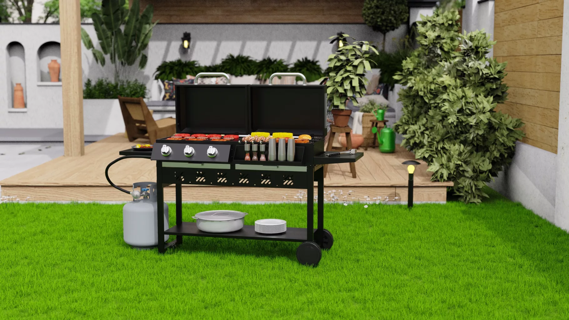 Combo Gas And Charcoal Grill Dual Fuel BBQ