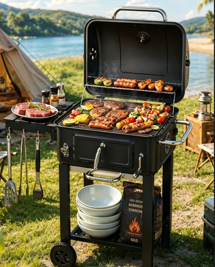 Large Barbecue Adjustable Height Charcoal BBQ Grill