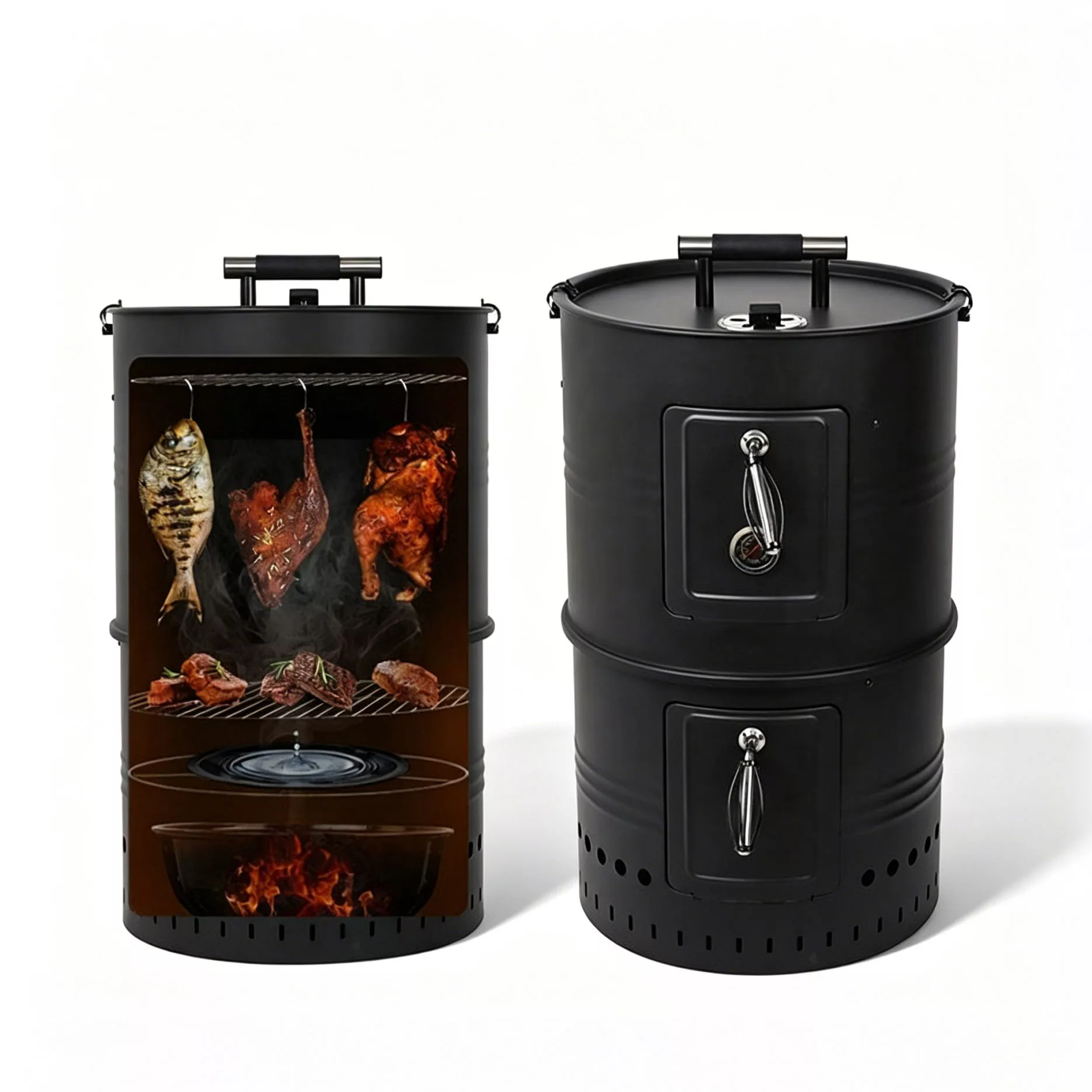 18 Inch 3-Tier Vertical Charcoal Smoker BBQ Grill, 3-in-1 Modular Heavy Duty Outdoor Water Smoker for Backyard Picnic
