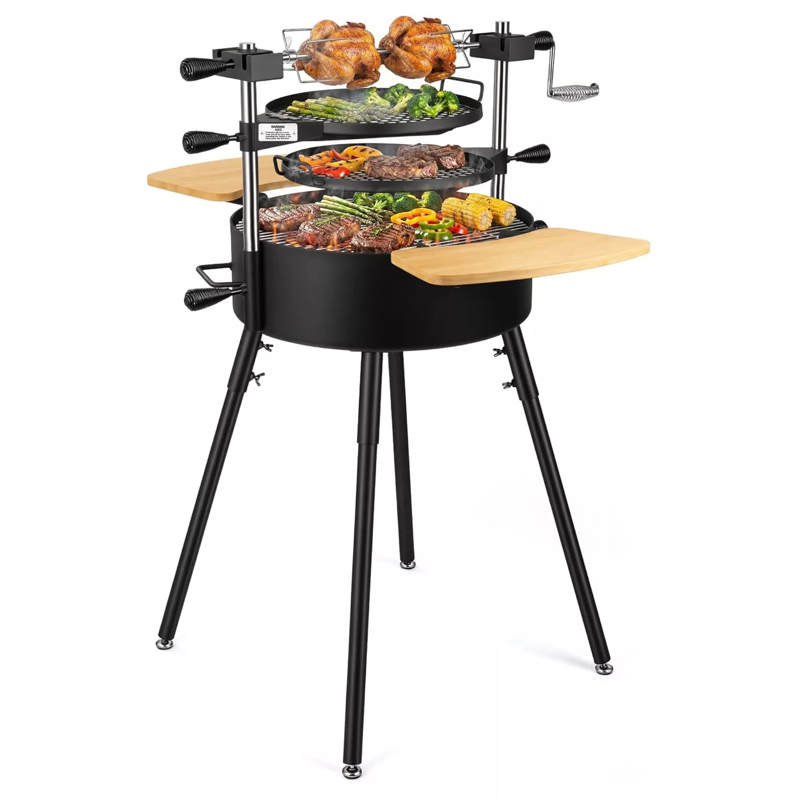 Custom OEM ODM Santa Maria Argentine BBQ Grill Stainless Steel Lifting Grate Heavy Duty Charcoal Wood Fire Grill with Rotisserie
