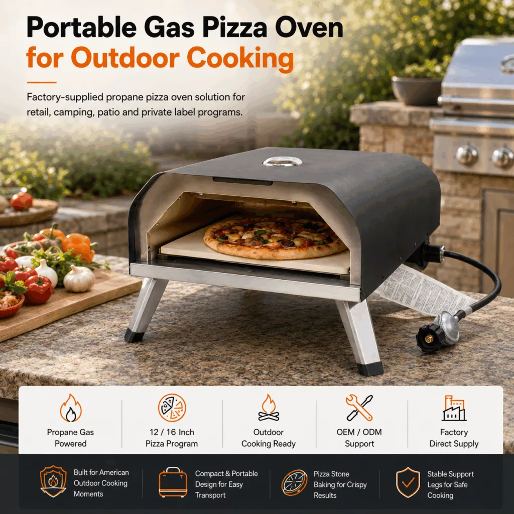 Pro-Grade 12/16" Pizza Oven - Propane Gas - ETL Listed Stainless Steel Pizza Maker for High-Heat Baking