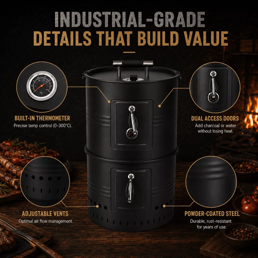 18 Inch 3-Tier Vertical Charcoal Smoker BBQ Grill, 3-in-1 Modular Heavy Duty Outdoor Water Smoker for Backyard Picnic