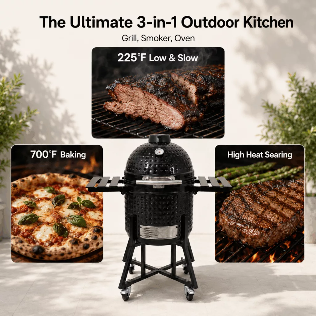 Double-walled insulated steel retains heat longer than traditional grills. Save charcoal and cook for 12+ hours with one load.