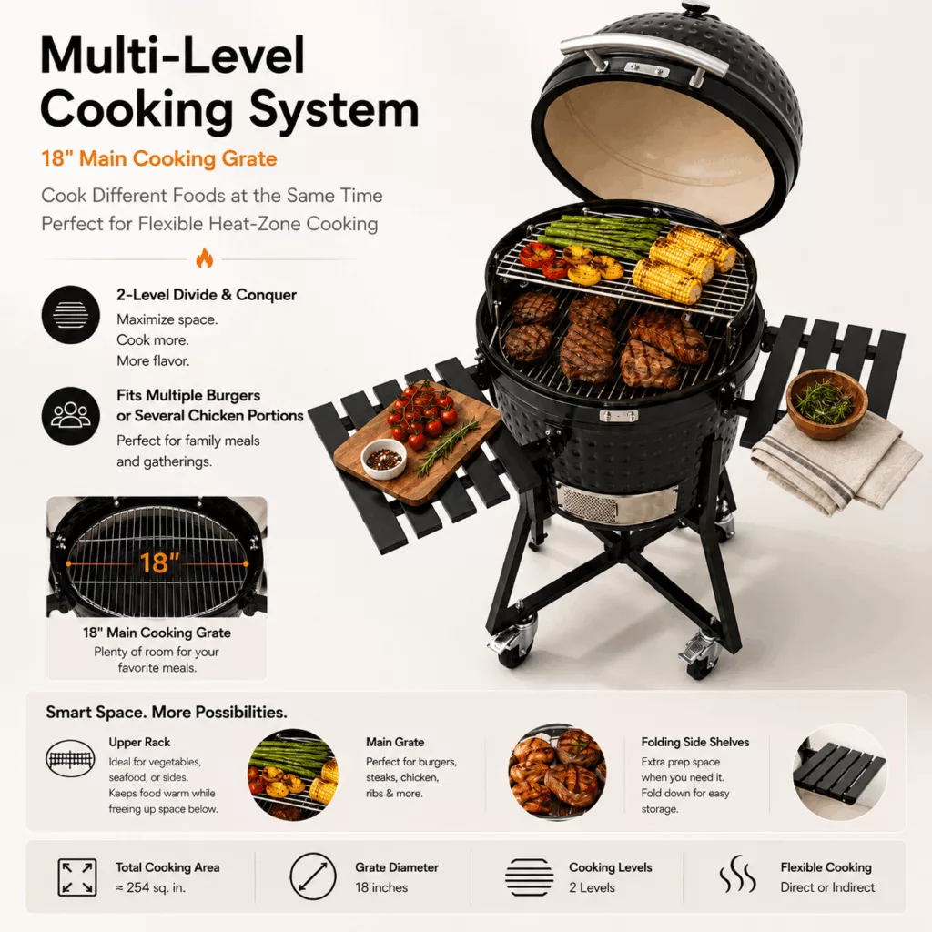 Removable ash pan for quick, mess-free cleanup after your BBQ session.