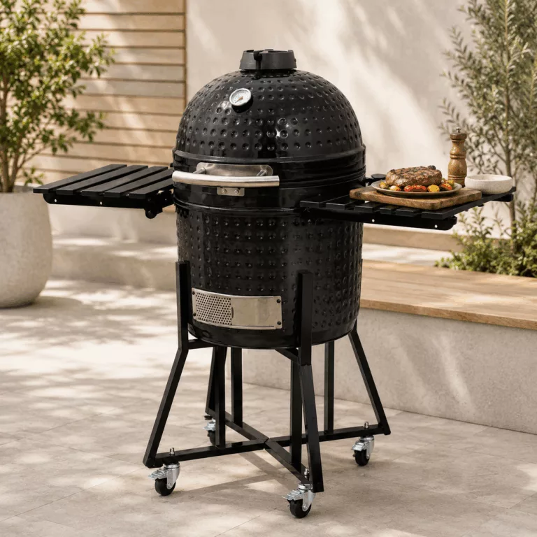 22-Inch Professional Ceramic Kamado Grill & Charcoal Smoker, Large Heavy Duty Egg Style BBQ with Moisture-Locking Technology, Multi-Level Cooking System & Precision Airflow Control, Black