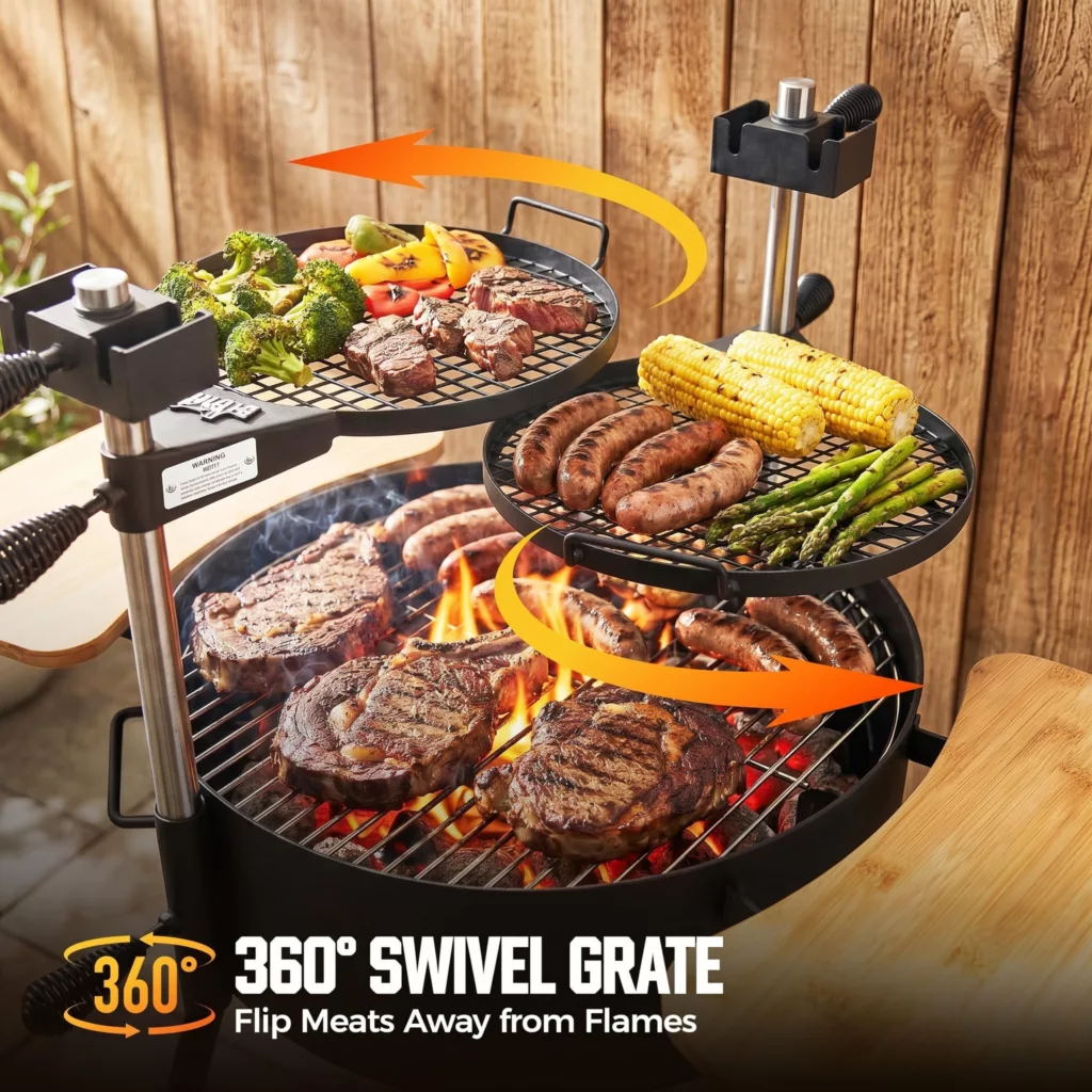 Custom OEM ODM Santa Maria Argentine BBQ Grill Stainless Steel Lifting Grate Heavy Duty Charcoal Wood Fire Grill with Rotisserie